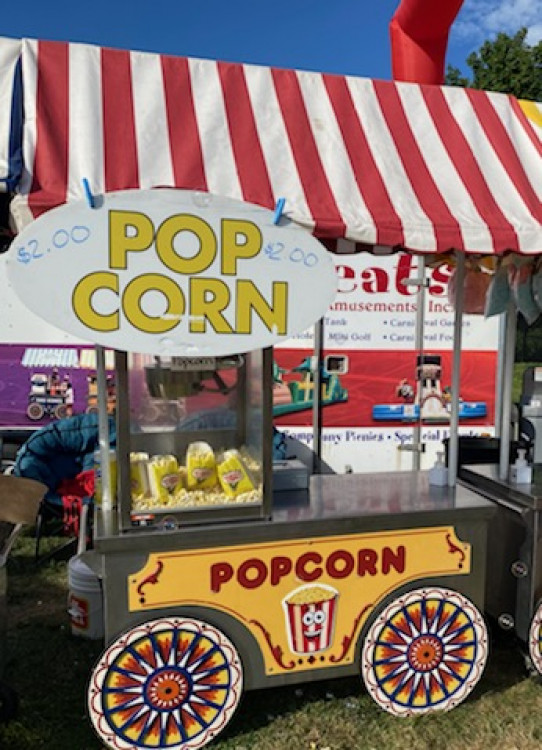 Popcorn Carnival Cart with Awning & Circus Wheels